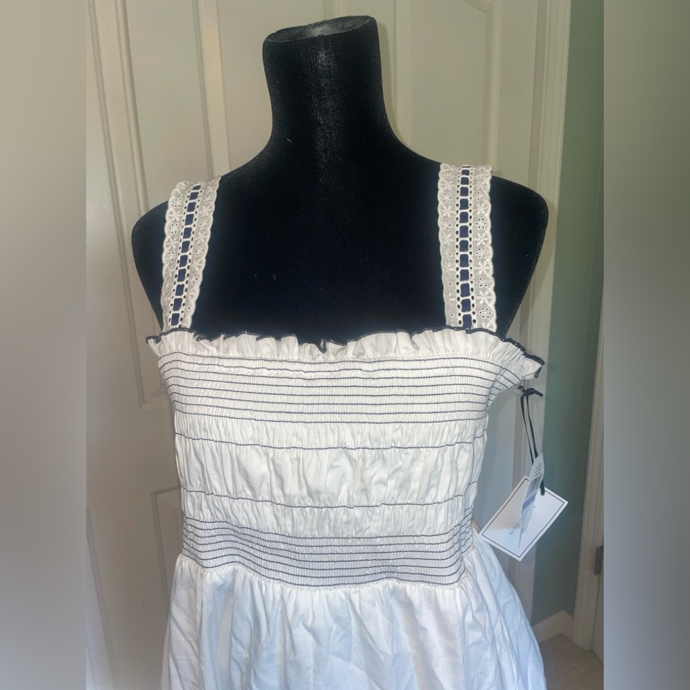1.STATE Topstiched Smocked Bodice Maxi Dress Ultra White - XL NWT - Picture 4 of 8